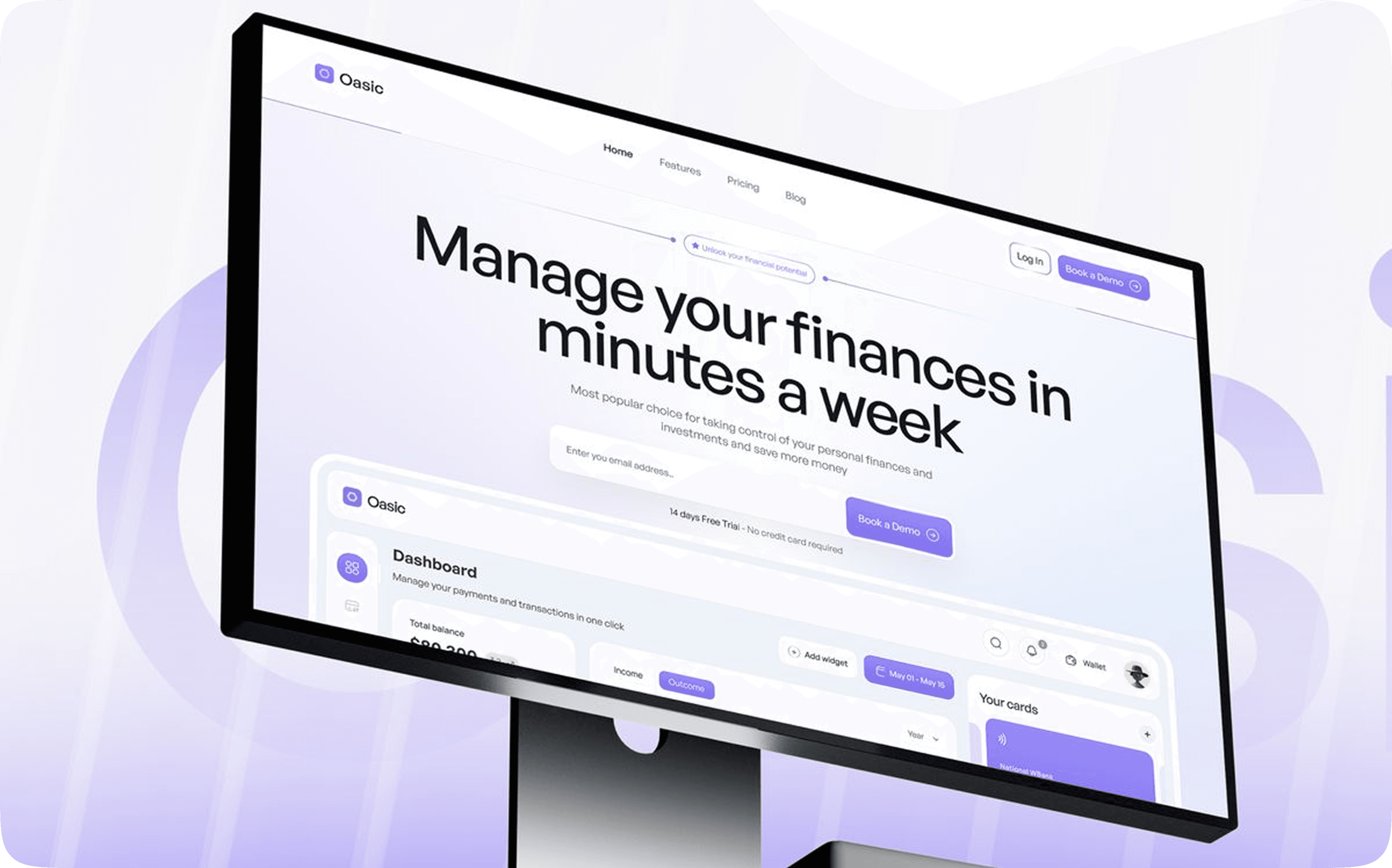Dashboard website design displayed on desktop monitor
